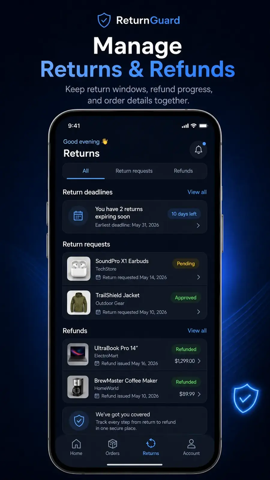 ReturnGuard returns and refunds screenshot
