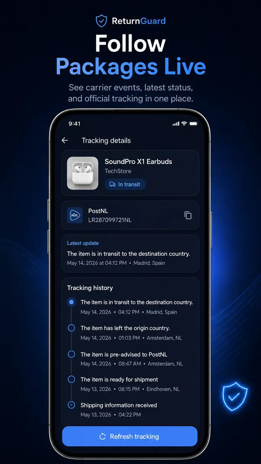 ReturnGuard live tracking screenshot